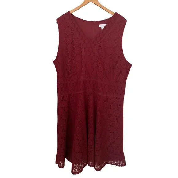 Charter Club | Dresses | Charter Club 3x Sleeveless Midi Aline Dress Red  Burgundy Lacecrochet Lined Euc | Poshmark